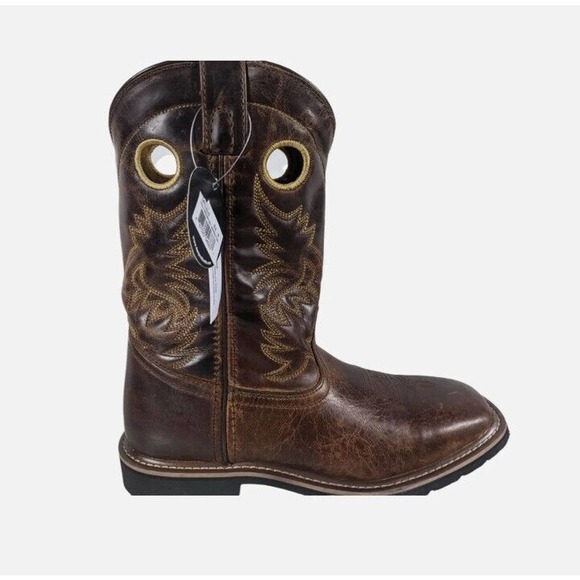 Dan Post Kids Amarillo Western Boot Size 4.5 D Brown Leather Black Embroidered - Picture 3 of 8